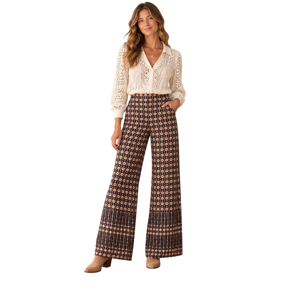 Ett:twa Anthropologie Size 6 Geometric Print Wide Leg Palazzo Pants High Rise